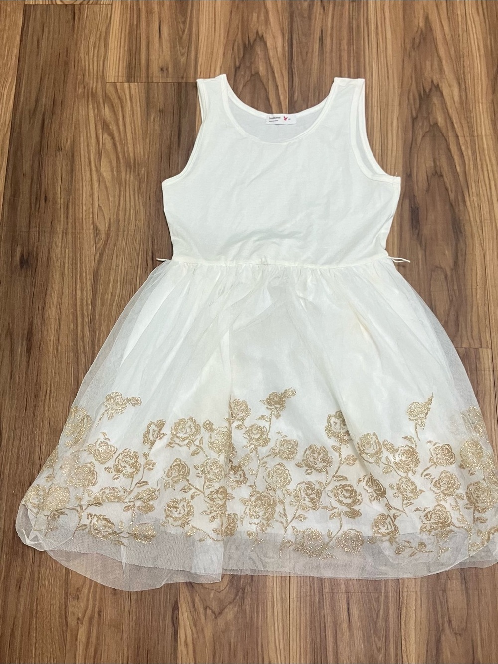Beautees Ivory Tulle Dress with Gold Floral Detail